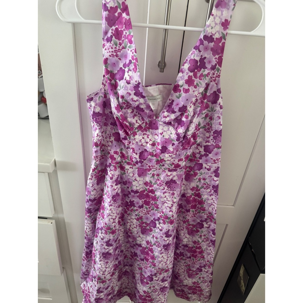 Garnet Hill Purple Floral V-Neck A-Line Cotton Sundress Womens Size 6